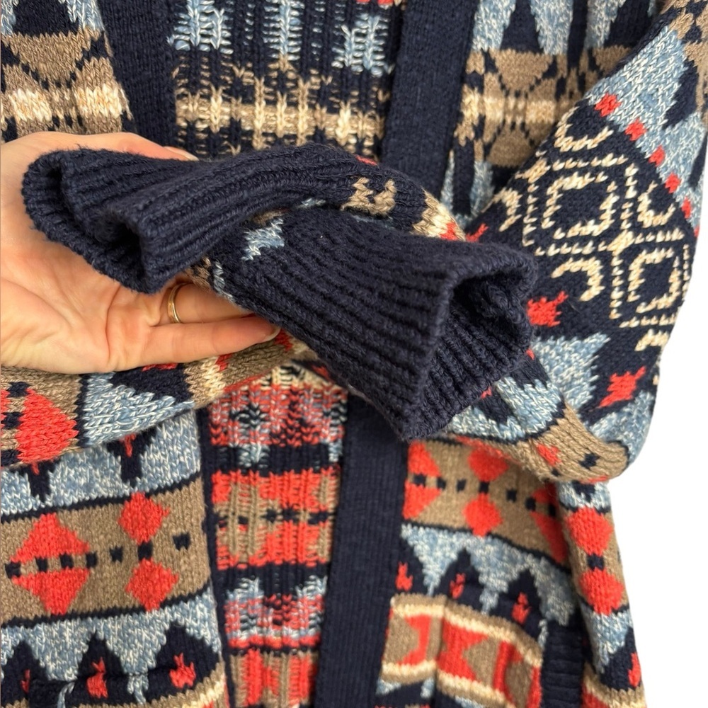L.L.Bean Open Front Knit Abstract Long Cardigan Cotton Size Medium - Picture 3 of 11
